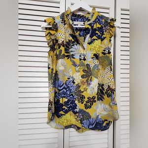 LOFT Yellow Floral Blouse, Size XS